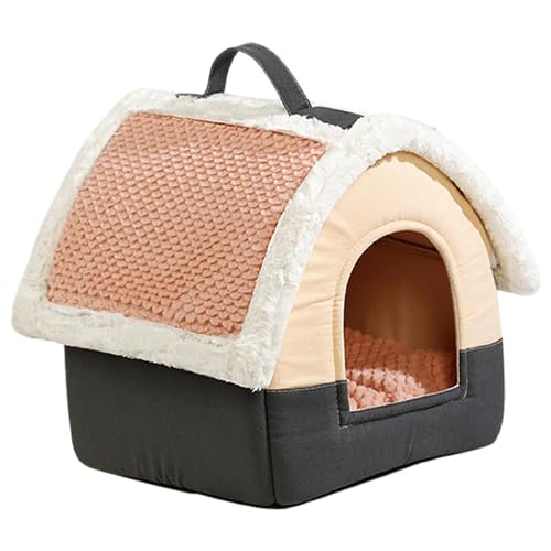 Baoblaze Tragbares Hundehaus, Katzenbett, Haustierzubehör, gemütlicher Zwinger mit Griff, abnehmbare warme Haustierhöhle, Haustierzelt, Höhlenbett für Hunde, Pink Roof L von Baoblaze