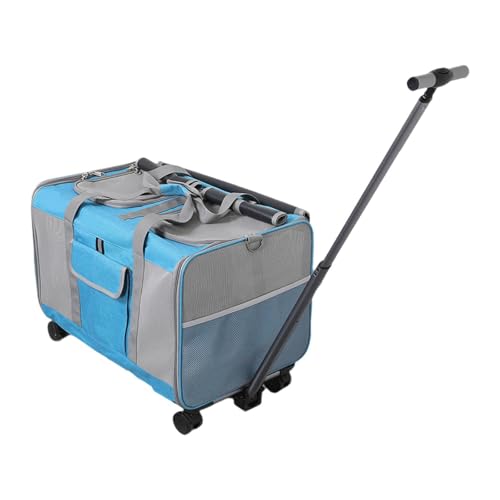 Baoblaze Transportbox für Hunde und Katzen mit Rädern, rollende Welpentrage, abnehmbare Transportbox für Haustiere auf Rädern, zusammenklappbare Reisetasche, Blau von Baoblaze