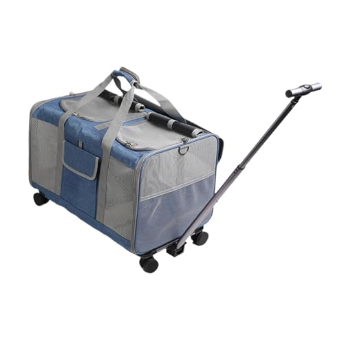 Baoblaze Transportbox für Hunde und Katzen mit Rädern, rollende Welpentrage, abnehmbare Transportbox für Haustiere auf Rädern, zusammenklappbare Reisetasche, Dunkelblau von Baoblaze