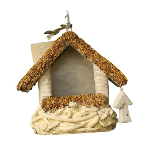 Baoblaze Vogelhaus für draußen, Vogelzuchtbox, Vogelhaus-Dekoration, kreativ für Garten, Vogelschutz, Käfig für Hinterhofsperling, Reetgedeckte Hausform von Baoblaze