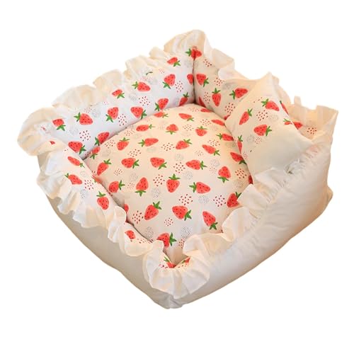 Baoblaze Warmes Hundebett, Haustierkissen, Bett, weiches Welpenbett für den Innenbereich, Haustier-Schlafmatratze für Herbst und Winter, kleines Haustier, Strawberry L von Baoblaze