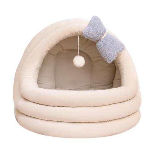 Baoblaze Warmes Katzenbett für den Winter, halbgeschlossenes Katzennest mit Spielball, rutschfestes universelles Schmetterlingsdesign, süße Katzenbetthöhle, M von Baoblaze