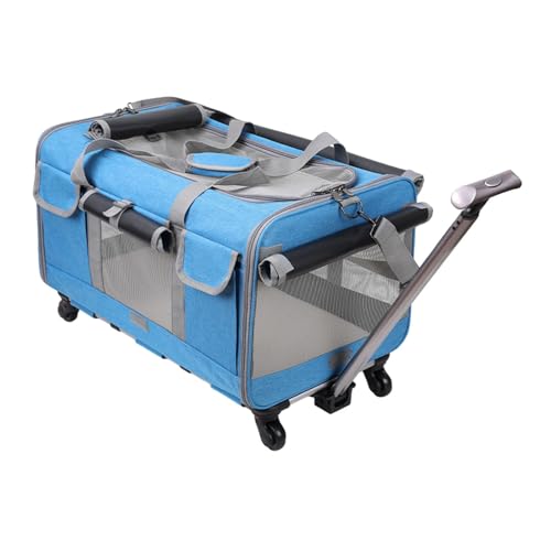 Transportbox für Haustiere mit Rädern, Reisetasche für Haustiere, Transportbox für Haustiere mit Spurstange, Faltbare Reisebox für Haustiere, rollende, BLAU von Baoblaze