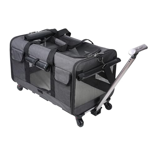 Transportbox für Haustiere mit Rädern, Reisetasche für Haustiere, Transportbox für Haustiere mit Spurstange, Faltbare Reisebox für Haustiere, rollende, Dunkelgrau von Baoblaze