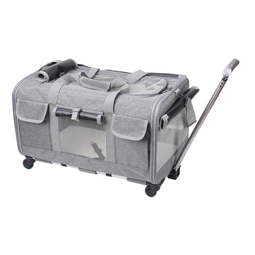 Transportbox für Haustiere mit Rädern, Reisetasche für Haustiere, Transportbox für Haustiere mit Spurstange, Faltbare Reisebox für Haustiere, rollende, Hellgrau von Baoblaze