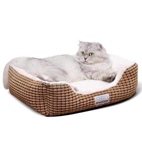 Baodan Katzenbetten für Hauskatzen, kleine, flauschige Haustierbetten mit superweichen Füllungen, waschbare Hundebetten für kleine Hunde und Katzen, beruhigende Welpenbetten für Kätzchen, Braun/Beige, von Baodan