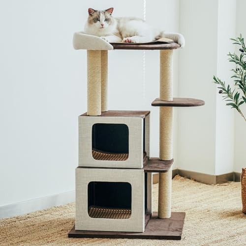 Katzenhaus, 41 Zoll großer Katzenbaum, Kleiner Katzenturm für Hauskatzen mit 2 geräumigen Katzentoiletten, Kratzbäumen aus Naturpapierseil, perfekt für Katzen und Kätzchen von Baodiale