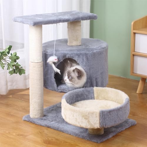 Katzenhaus, Katzenbaum, Kleiner Katzenturm mit großem Haus, 2 Arten von Katzenaktivitätsbaum mit Sisal-Katzenkratzbaum, interaktiver Hängeball für Hauskatzen von Baodiale