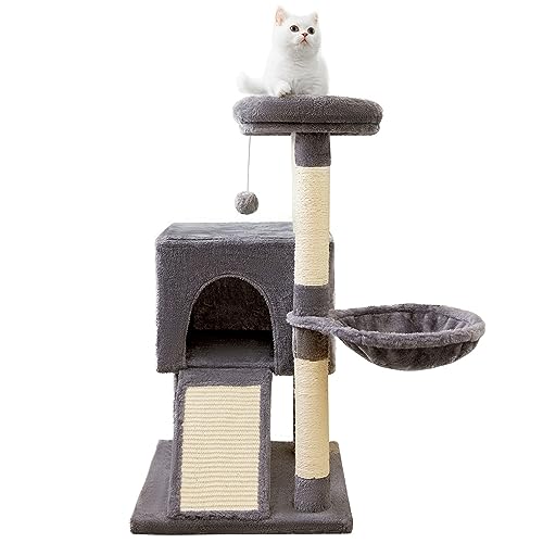 Katzenhaus, Katzenbaumturm für Hauskatzen, 87 cm, mehrstufiges Klettergerüst, Katzenhaus mit Hängematten, Kratzbaum, lustigem Spielzeug, Plüsch-Sitzstangen für Kätzchen von Baodiale