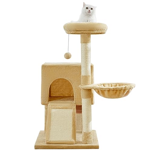 Katzenhaus, Katzenbaumturm für Hauskatzen, 87 cm, mehrstufiges Klettergerüst, Katzenhaus mit Hängematten, Kratzbaum, lustigem Spielzeug, Plüsch-Sitzstangen für Kätzchen von Baodiale