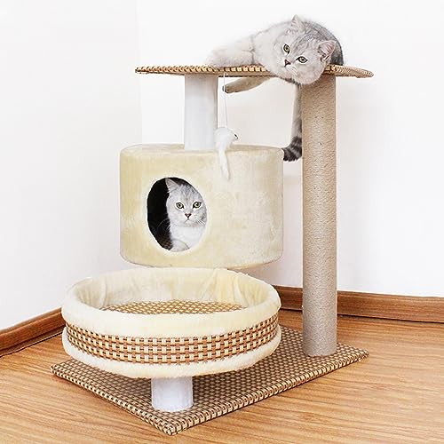 Katzenhaus, Kleiner Katzenbaum, 70 cm hoher Katzenturm für Hauskatzen mit 1 großen Katzenklo, mehrstufiger Katzenständer für Katzen mit breiter Sitzstange, Kratzbäumen, baumelnden Spielzeugen von Baodiale