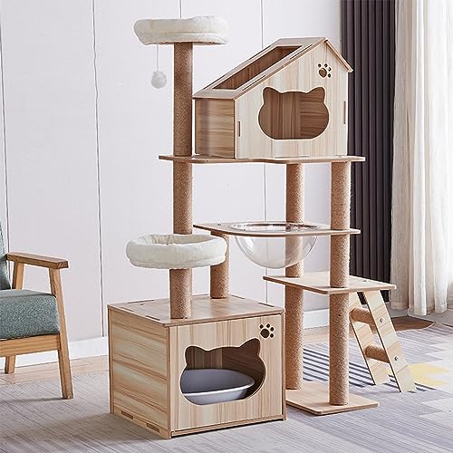 Katzenhaus, Kleiner Katzenbaum für Hauskatzen, Katzenturm mit Katzenkratzbaum und -Brett, Katzenhaus mit großer Katzenstange für Kätzchen, Katzenwohnung, Stabiler Katzenständer von Baodiale