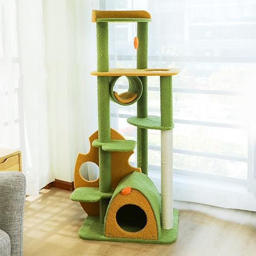 Katzenhaus, mehrstöckiges hohes Katzenmöbel mit Sisal-Kratzbaum und Katzenregalen, Sitzstange mit Spielzeugball, Katzenkletterbaumturm für mittelgroße und große Kätzchen im Innenbereich von Baodiale