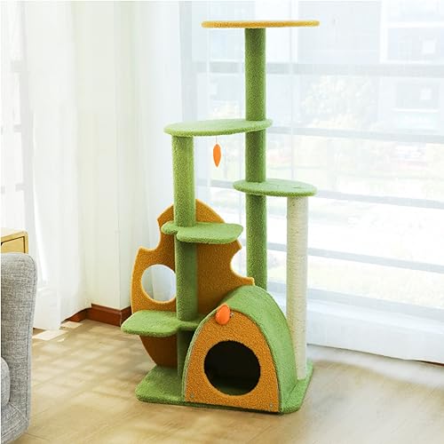 Katzenhaus, mehrstöckiges hohes Katzenmöbel mit Sisal-Kratzbaum und Katzenregalen, Sitzstange mit Spielzeugball, Katzenkletterbaumturm für mittelgroße und große Kätzchen im Innenbereich von Baodiale