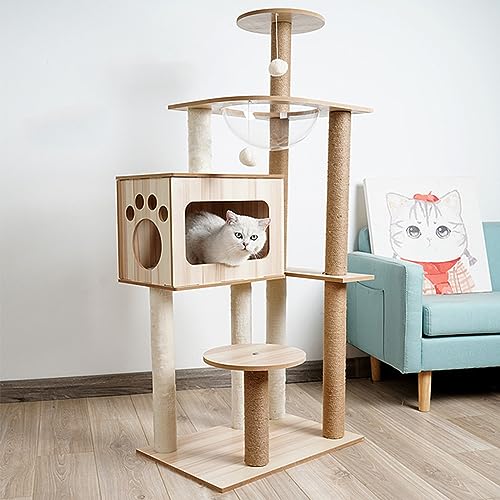 Katzenhaus, moderner Katzenbaum für große Katzen – hoher Katzenkletterturm für Hauskatzen mit Katzenhaus aus Holz und Kratzbaum von Baodiale