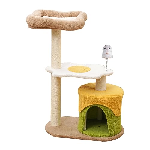 Katzenhaus Katzenbaum, Katzenturm für Wohnungskatzen, mehrstöckiges Katzenhaus aus Plüsch mit Sisal-Kratzbäumen, 2 Sitzstangen und Spielzeug von Baodiale