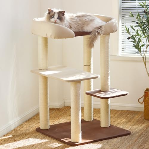 Katzenhaus Katzenbaumturm für Hauskatzen 99,9 cm, mehrstufiger Kletteraktivitäts-Katzenturm mit Sisal-Kratzbaum, Plüsch-Sitzstangen für Kätzchen - Beige von Baodiale