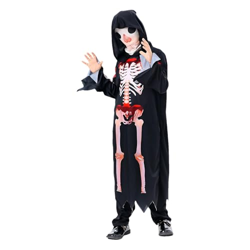 Baoqifong Horror Skelett Blutige Kostüme,Skelett Kostüm Kinder - Gruselige Halloween-Kostüme | Gemütliches Halloween-Kostüm-Outfit, Kapuzenpullover, blutiges Totenkopf-Kostüm für Kinder von Baoqifong