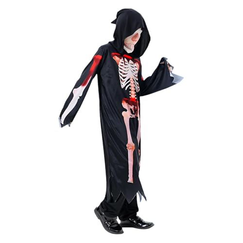 Baoqifong Horror Skelett Blutige Kostüme,Skelett Kostüm Kinder | Gruseliges Halloween-Kleid-Outfit,Gemütliches Halloween-Kostüm-Outfit, Kapuzenpullover, blutiges Totenkopf-Kostüm für Kinder von Baoqifong