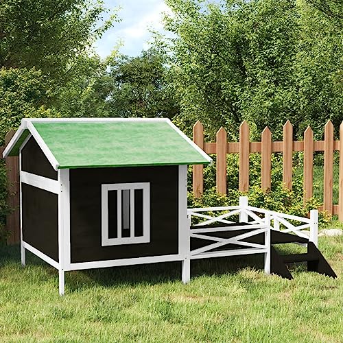 BaraSh Hundehütte Grau 159x120x88,5 cm Massivholz Kiefer Outdoor Dog Kennel Puppenhaus Groß von BaraSh