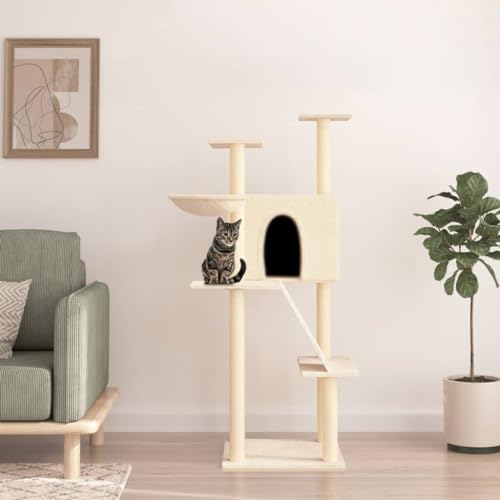 BaraSh Kratzbaum mit Sisal-Kratzsäulen Creme 143 cm Cat Tree Kratzbaum Grosse Katzen Stabil Kratztonne von BaraSh