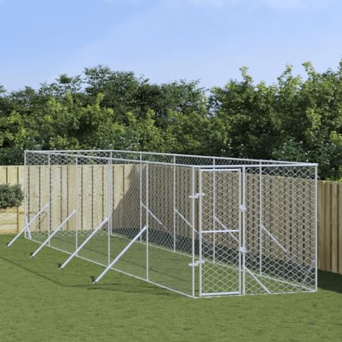 BaraSh Outdoor-Hundezwinger Silbern 2x10x2 m Verzinkter Stahl Hundehaus HundekäFig Hundezwinger Outdoor HundehüTten FüR DraußEn von BaraSh