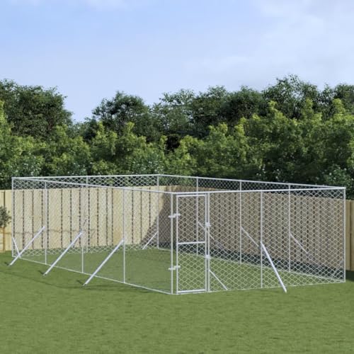 BaraSh Outdoor-Hundezwinger Silbern 4x8x2 m Verzinkter Stahl Hundehaus HundekäFig Hundezwinger Outdoor HundehüTten FüR DraußEn von BaraSh