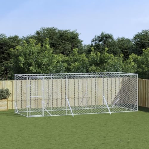 BaraSh Outdoor-Hundezwinger Silbern 6x2x2 m Verzinkter Stahl Hundehaus HundekäFig Hundezwinger Outdoor HundehüTten FüR DraußEn von BaraSh