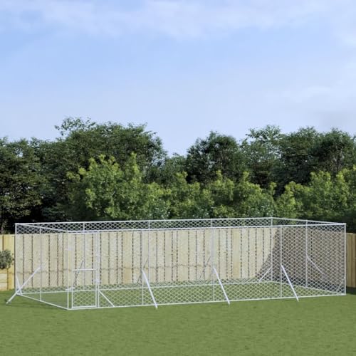 BaraSh Outdoor-Hundezwinger Silbern 8x4x2 m Verzinkter Stahl Hundehaus HundekäFig Hundezwinger Outdoor HundehüTten FüR DraußEn von BaraSh