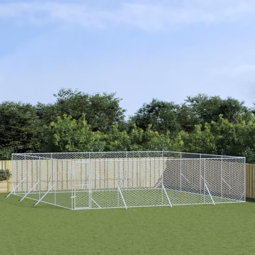 BaraSh Outdoor-Hundezwinger Silbern 8x8x2 m Verzinkter Stahl Hundehaus HundekäFig Hundezwinger Outdoor HundehüTten FüR DraußEn von BaraSh