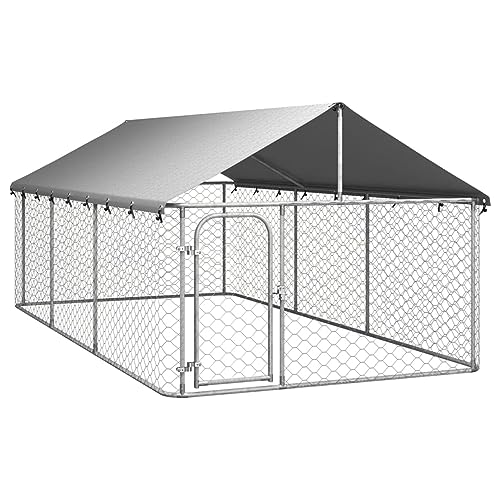 BaraSh Outdoor-Hundezwinger mit Dach 400x200x150 cm Gartenzaun Zaun FüR Hunde Freigehege Kleintierzaun Outdoor Hundegitter Garten Haustier Zaun Garten von BaraSh