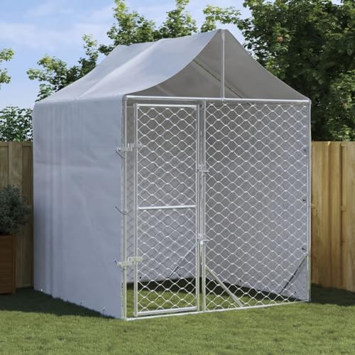 BaraSh Outdoor-Hundezwinger mit Dach Silber 2x2x2,5 m Verzinkter Stahl Hundezwinger DraußEn GroßE Hunde von BaraSh