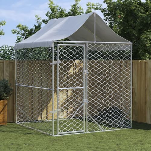 BaraSh Outdoor-Hundezwinger mit Dach Silber 2x2x2,5 m Verzinkter Stahl Zwinger Kennel Mit Verkleidung von BaraSh