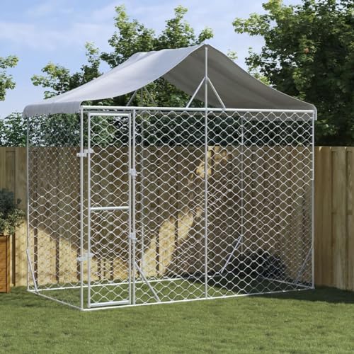 BaraSh Outdoor-Hundezwinger mit Dach Silber 3x1,5x2,5m Stahl Verzinkt Hundezwinger DraußEn GroßE Hunde von BaraSh