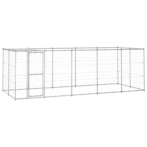 BaraSh Outdoor-Hundezwinger mit Überdachung Verzinkter Stahl 12,1 m² HundehüTte Outdoor GroßE Hunde Freigehege GeflüGelstäLle Gehege FüR Kleintiere von BaraSh