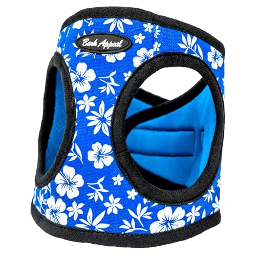 Bark Appeal Blue Hibiscus Step-in Hundegeschirr für kleine bis mittelgroße Haustiere – weiches massives Mesh Vest Geschirr für Hunde & Welpen – Anti-Würgen mit verstellbarem Gurt & robustem Clip – XS von Bark Appeal