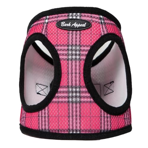 Bark Appeal Pink Plaid Solid Step-in Hundegeschirr für kleine bis mittelgroße Haustiere – weiches Netzwestengeschirr für Hunde & Welpen – Anti-Würgen mit verstellbarem Gurt & robustem Clip – Größe L von Bark Appeal