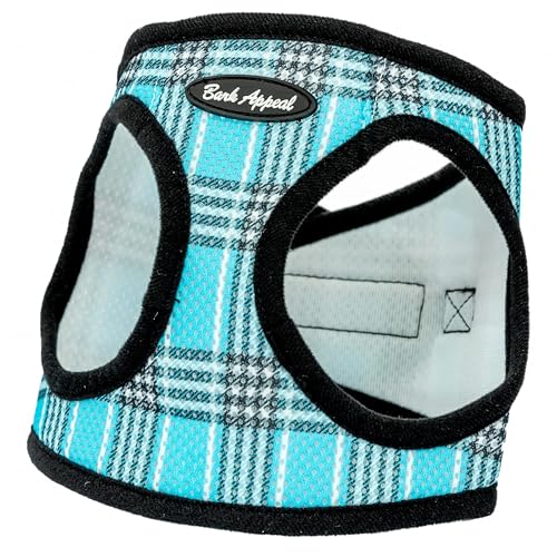 Bark Appeal Step-in Hundegeschirr, Mesh Step in Hundegeschirr für kleine und mittelgroße Hunde, nicht erstickend, mit verstellbarer, robuster Schnalle für sicheren, sicheren Sitz - (XXS, Blue Plaid) von Bark Appeal