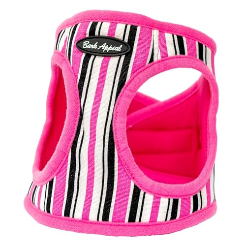 Bark Appeal Step-in Hundegeschirr, Mesh Step in Hundeweste Geschirr für Kleine & Mittlere Hunde, Nicht Ersticken mit Verstellbarer Schwerlastschnalle für Sicheren, Sicheren Sitz - (XL, Rosa Streifen) von Bark Appeal