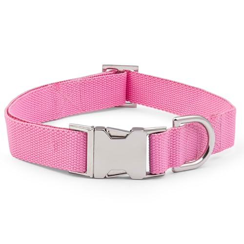 Bark Duke Marine-Hundehalsband, wasserdicht, 150 kg, starkes Polyester-Gurtband und 100 % Metallbeschläge, verfügbare Größen für Welpen, kleine, mittelgroße und große Hunde, Babyrosa von Bark Duke