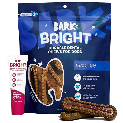 Bark Bright Durable Dental Kit – Beeren-Minzgeschmack – 15 Kaustäbchen & Zahnpasta – große Rassen von Barkbox