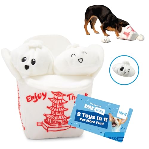 Barkbox 2-in-1 Interaktives Hundespielzeug aus Plüsch – Spielzeug zum Aufreißen und Aufdecken für Hunde und Welpen – anregendes, quietschendes Haustierspielzeug | Andi's Dumplings (klein) von Barkbox