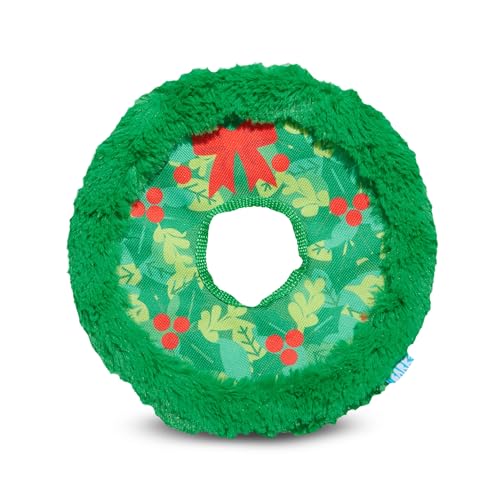 Barkbox BARK Holiday Wreath Toss - Das ultimative Apportier- und Schleuderscheiben-Spielzeug für Hunde, hergestellt mit T-Shirt-Seil und Plüsch-Crinkle von Barkbox