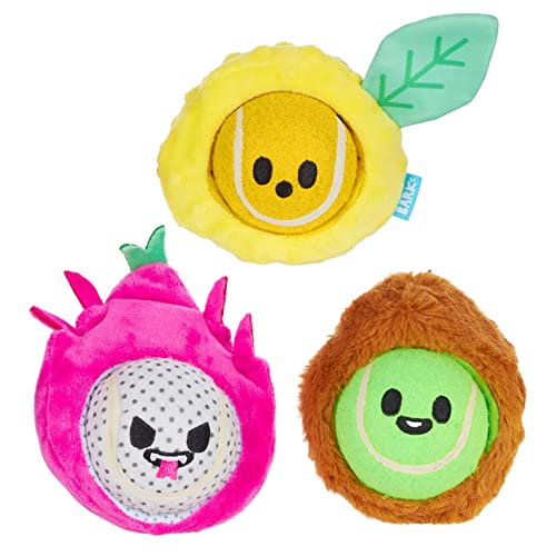 Barkbox Hundespielzeug – Fruity Cutie Tropical Trio Quietschball Interaktives Kauspielzeug – Haltbare und robuste Tennisbälle, Training und Langeweile bekämpfen – Anregendes Plüsch, große Rassen von Barkbox