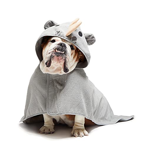 BarkBox Hunde-Bademantel-Handtuch – leicht, super süß, schnell trocknend – Nashorn (Größe M) von Barkbox