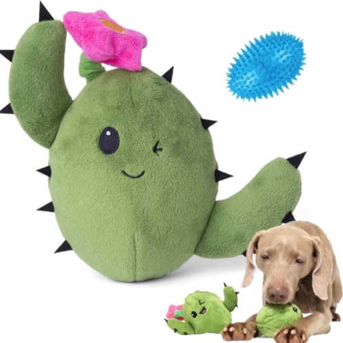 Barkbox Quietschspielzeug für Hunde, 2-in-1, interaktives Spielzeug für Kauer, langlebiges Zieh- und Apportierspielzeug, gefüllte Plüschtiere und Bälle für kleine/mittel/große Hunde von Barkbox