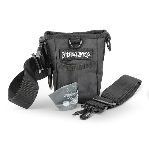 Barking Bags Schwarze Leckerli-Tasche für Hunde und Trainingstasche, ideal für Welpen- und Hundetraining, leichtes und praktisches Design mit Magnetverschluss, dreifach tragbar, für Leckerlis und von Barking Bags