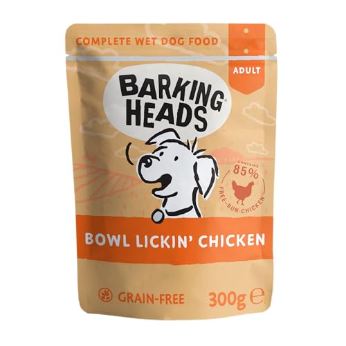 Barking Heads Bowl Lickin' Chicken Nassfutter für Hunde, Hundefutter Nass aus 85% Natürlichem Freiland-Huhn Ohne Künstliche Aromen, Hundefutter Getreidefrei mit Vitaminen und Mineralien (10 x 300 g) von Barking Heads