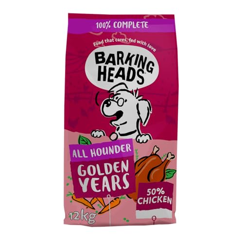 Barking Heads Golden Years Trockenfutter für Hunde, 100% Natürliches Hundetrockenfutter Senior mit Hühnerfleisch und Fisch, Natürliche Tiernahrung für Hunde Hohen Alters Aller Rassen, 12 kg von Barking Heads