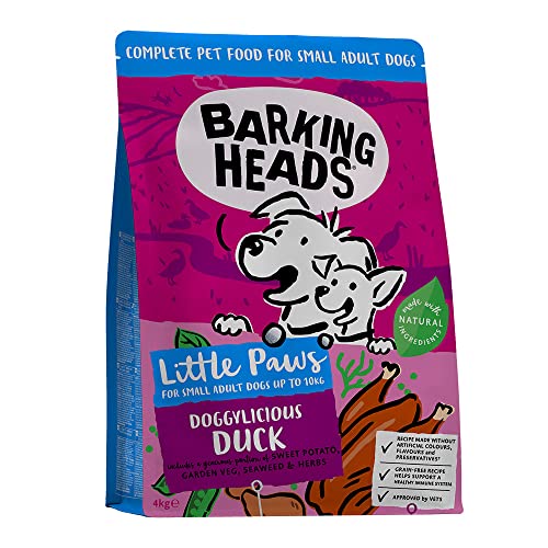 Barking Heads Hundefutter Trocken Getreidefrei, für kleine Rassen - Ente Gut Alles Gut - 100% Natürlich, Ente Hypoallergen, ohne künstliche Geschmacksverstärker, 4kg von Barking Heads